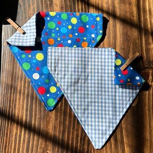 Handmade- L - Reversible Pet Bandana - Slips over collar - Dots/Plaid